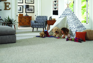 Child and dog on Mohawk carpet